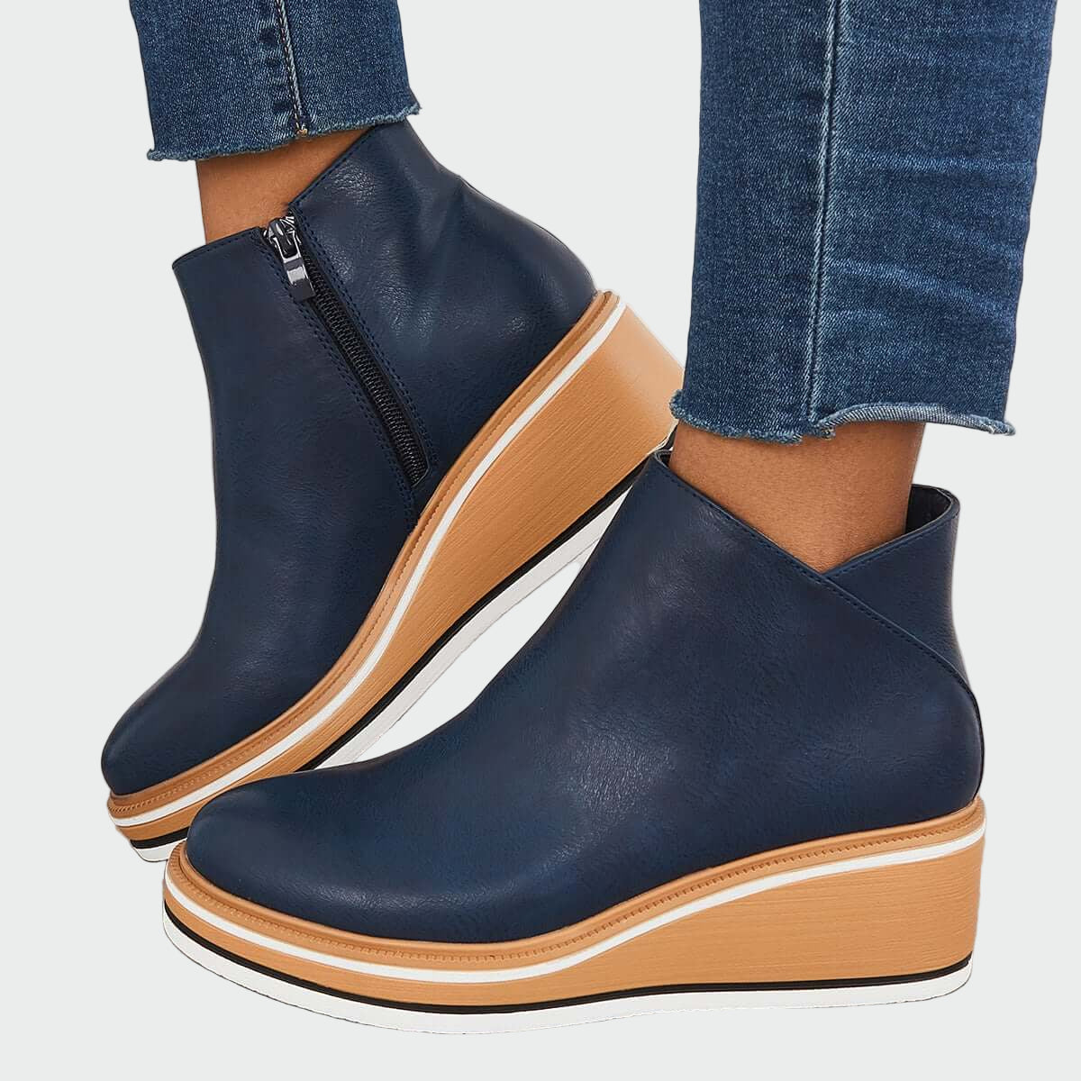 Rebeca | Black Orthopedic Leather Ankle Boots with Wedge