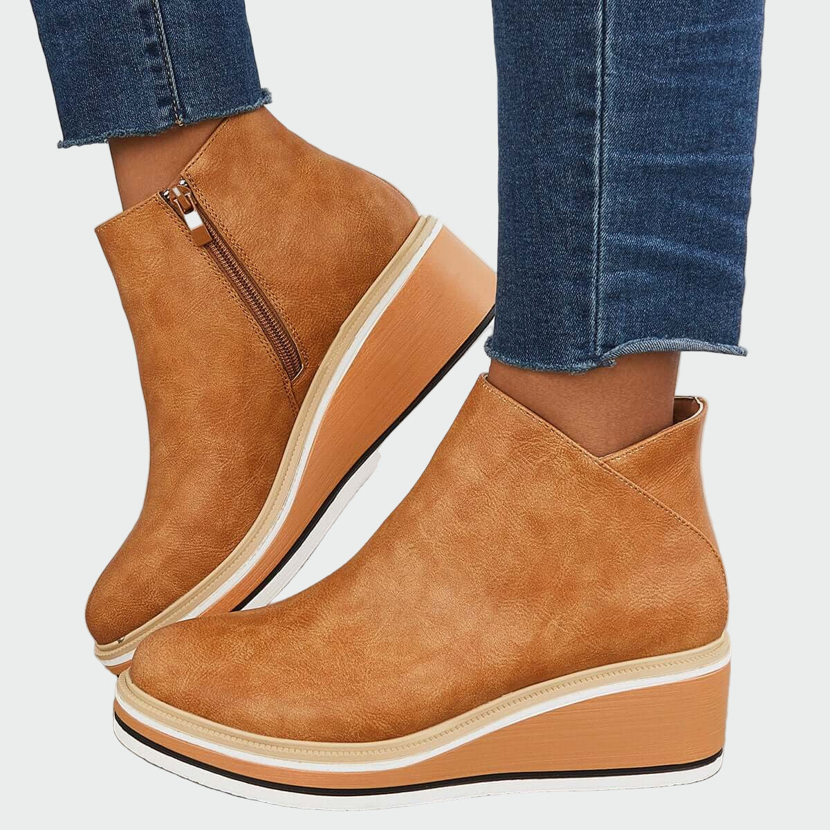 Rebeca | Black Orthopedic Leather Ankle Boots with Wedge