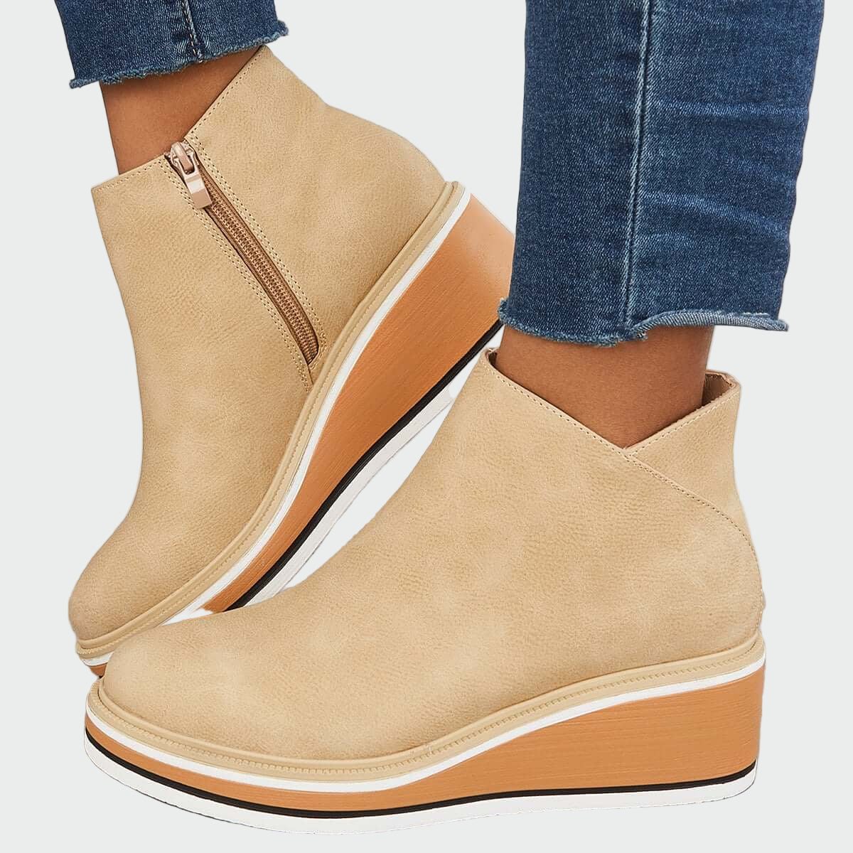 Rebeca | Black Orthopedic Leather Ankle Boots with Wedge