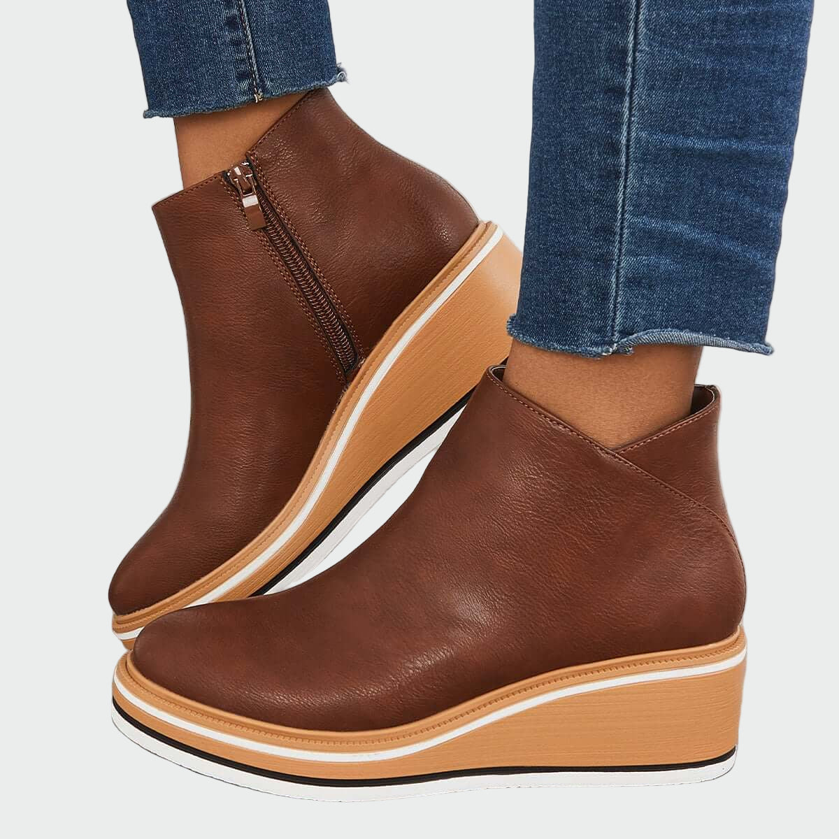 Rebeca | Black Orthopedic Leather Ankle Boots with Wedge