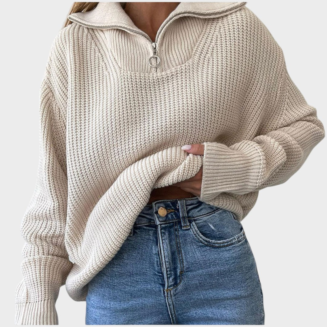 Eliana™ | High Neck Zipper Knit Sweater