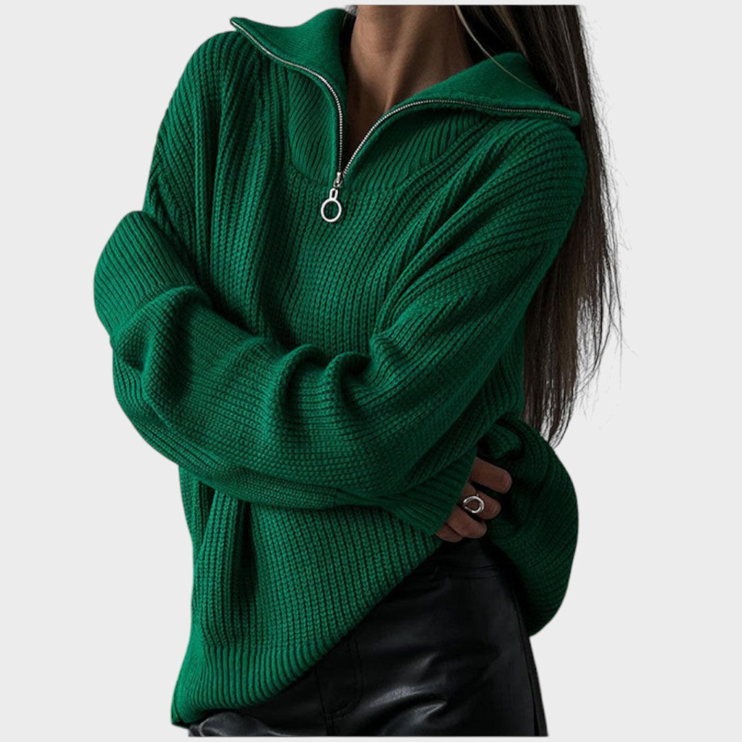 Eliana™ | High Neck Zipper Knit Sweater