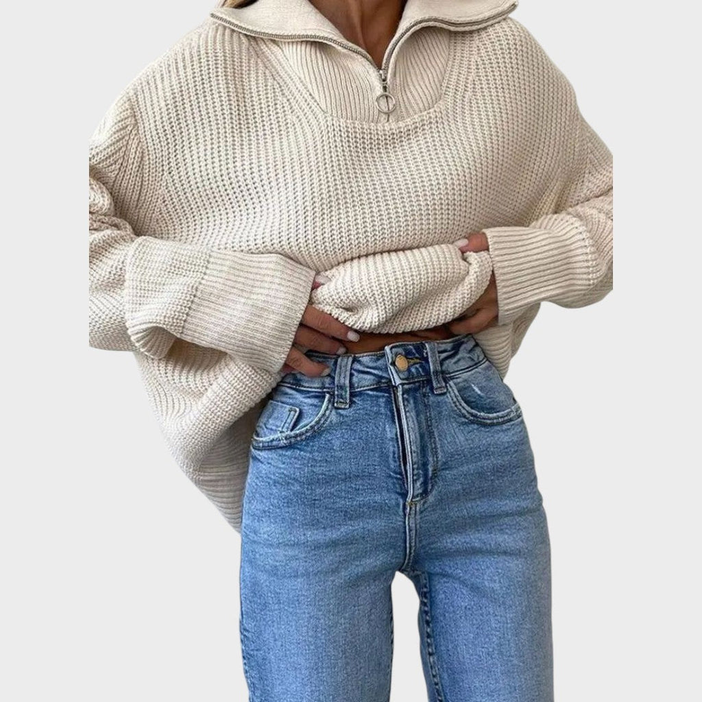 Eliana™ | High Neck Zipper Knit Sweater