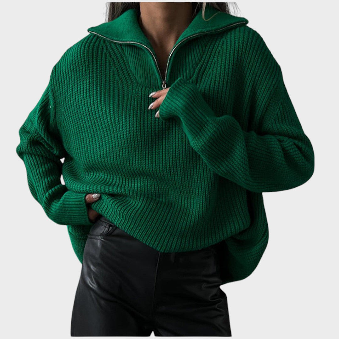 Eliana™ | High Neck Zipper Knit Sweater