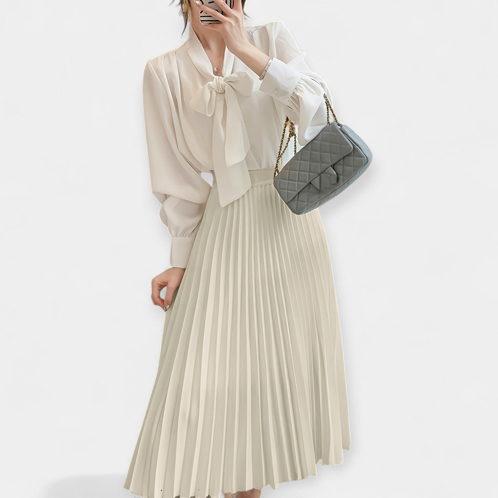 Long Pleated Satin Skirt