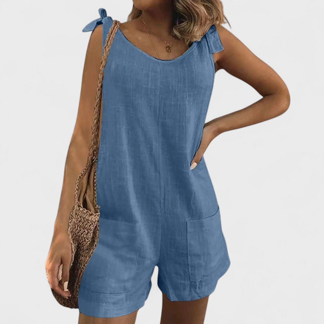Full Length Dress with Pockets on Shoulders and Ties