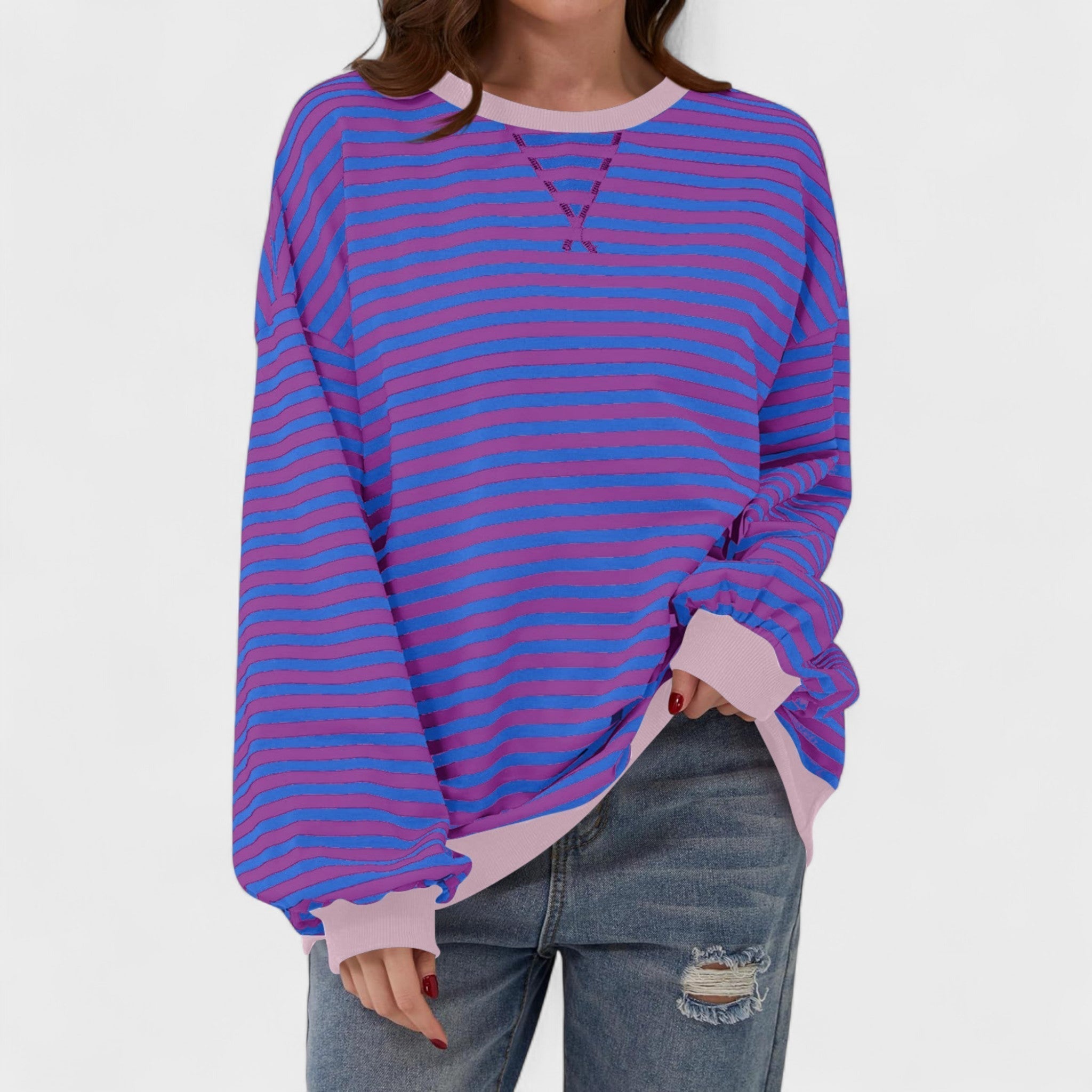 Renata - Everyday Striped Sweater with Long Sleeves and Round Neck