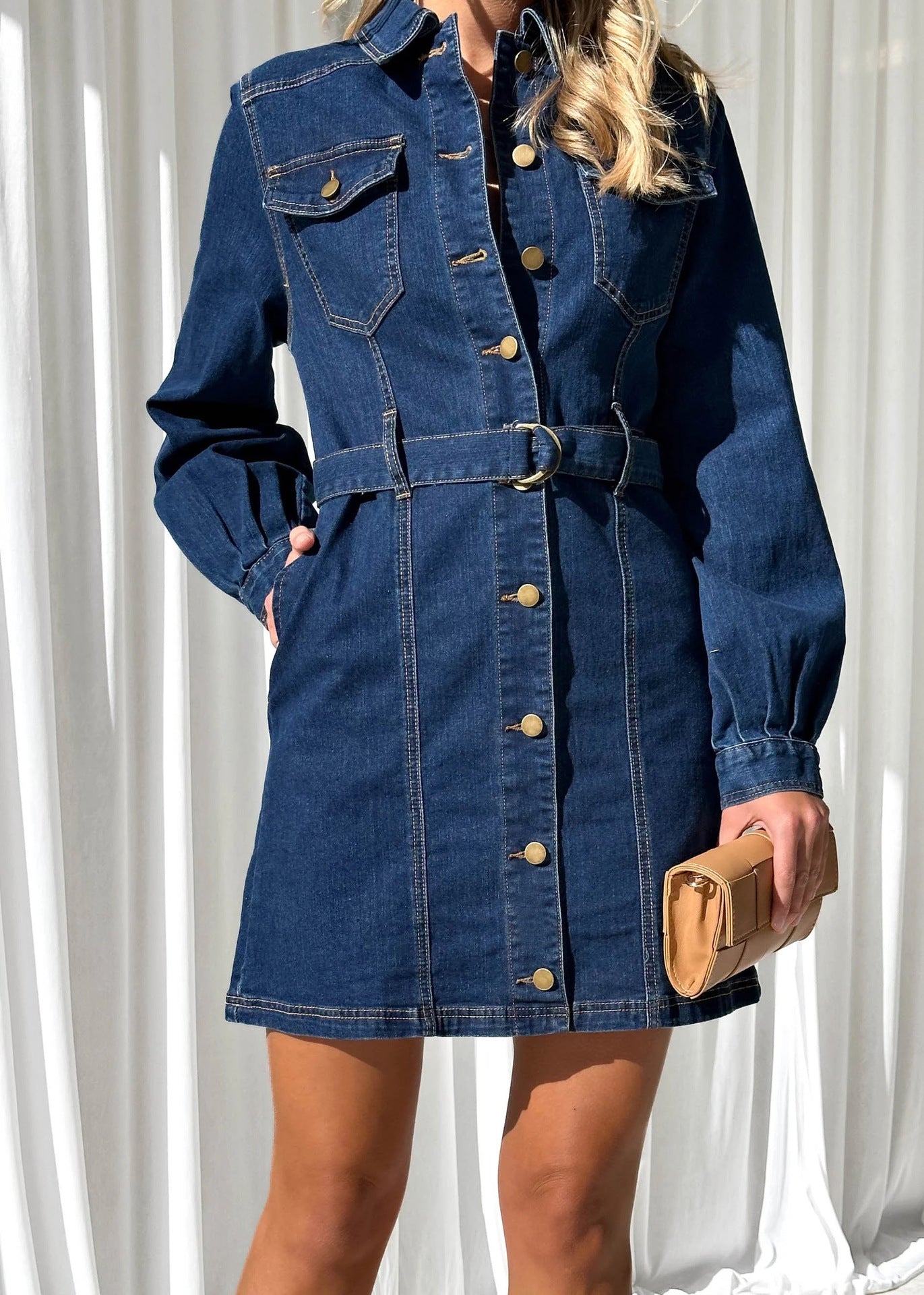 Fashion Casual Button Denim Dress Women