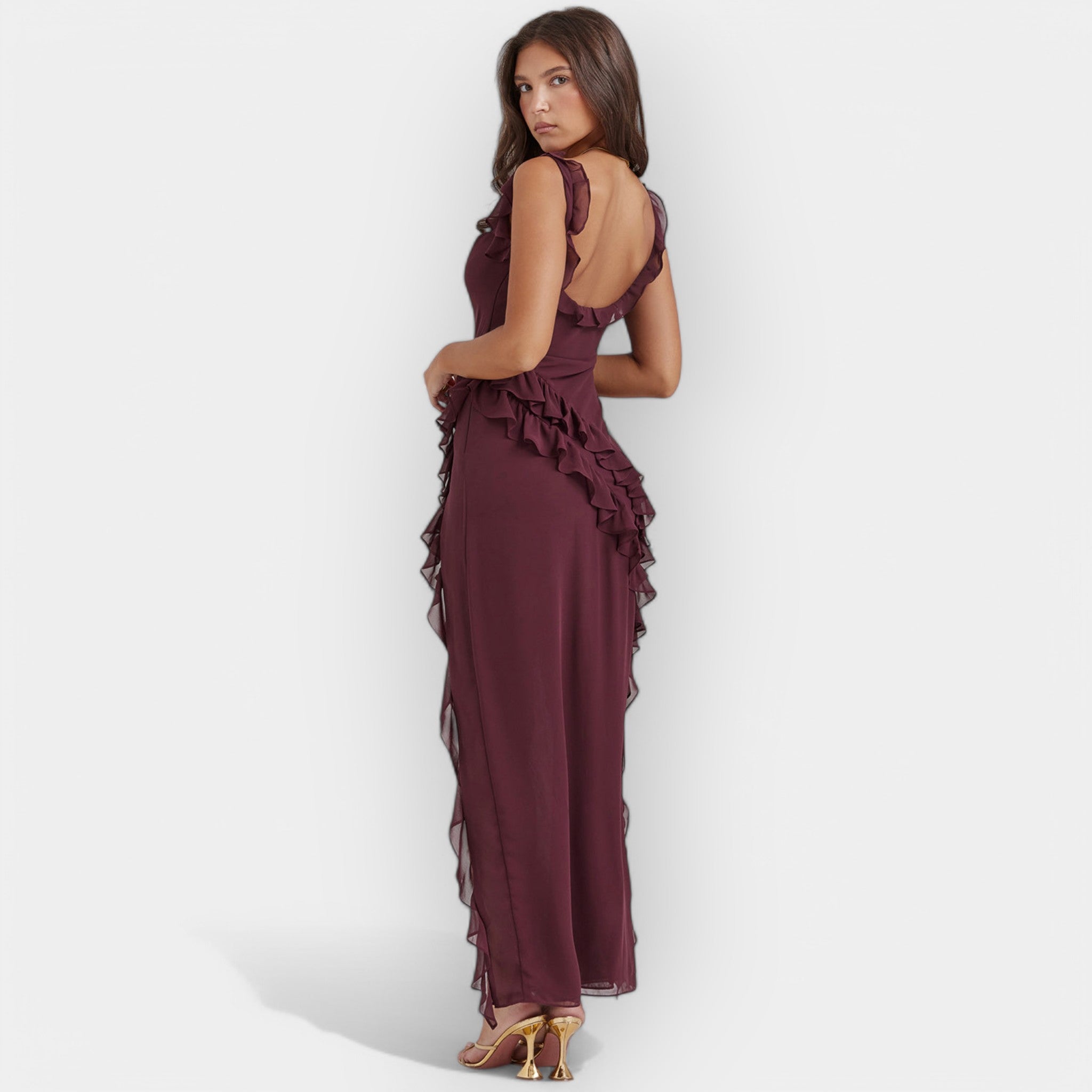 Dress with Cut-Out and Adjustable Ruffles