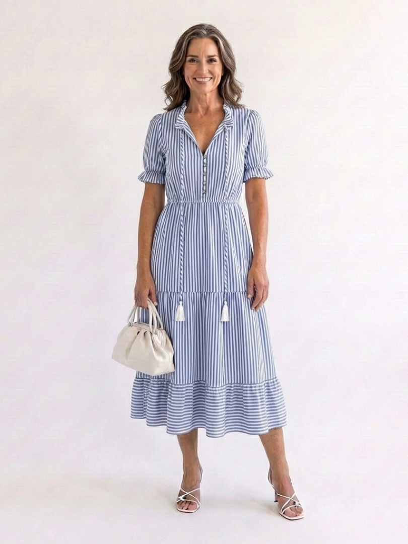 Dakota | Striped Short Sleeve Midi Dress