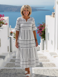 Parisa | Rochie midi cu mâneci scurte și dungi