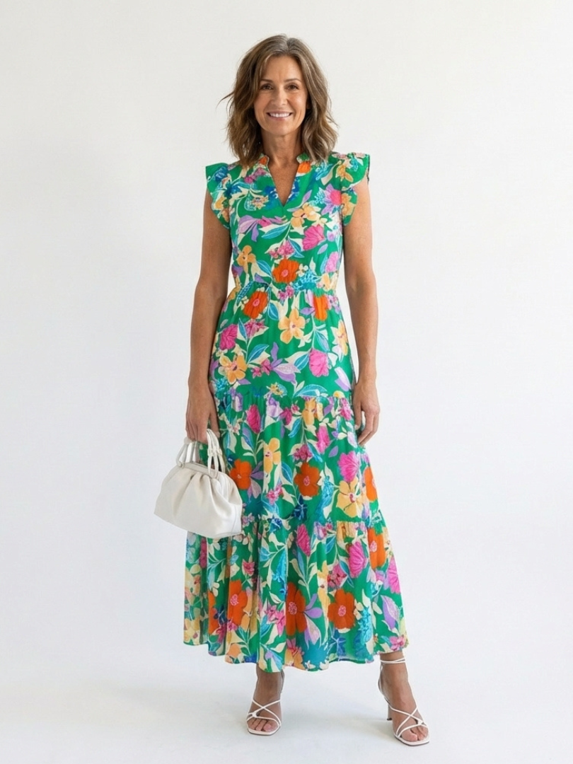 Lila | Floral V-Neck Midi Dress