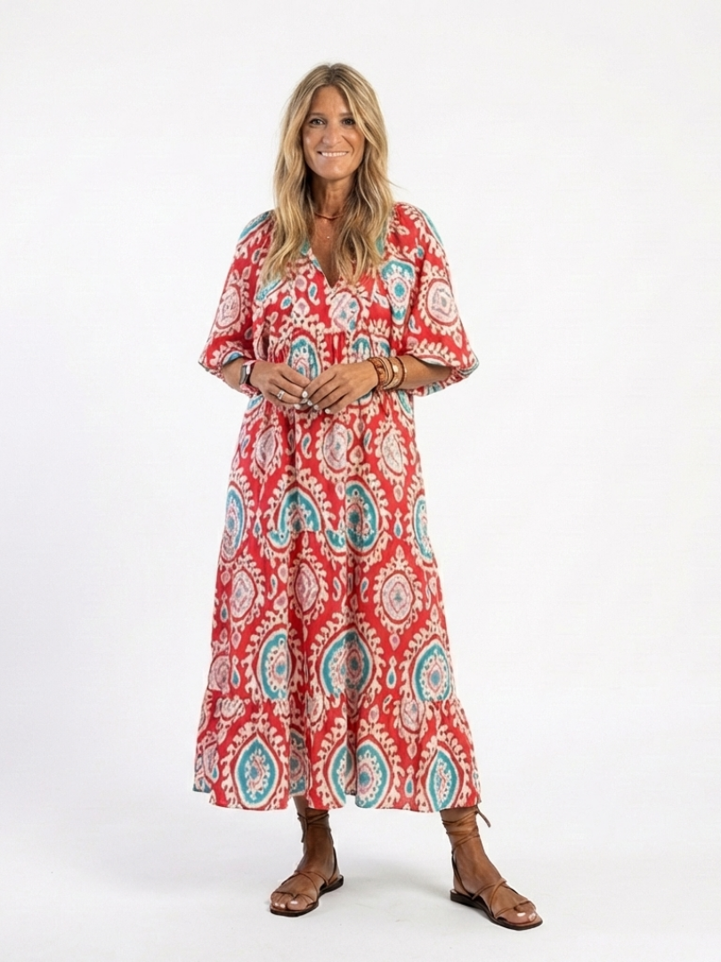 Zaria | Paisley Print V-Neck Midi Dress