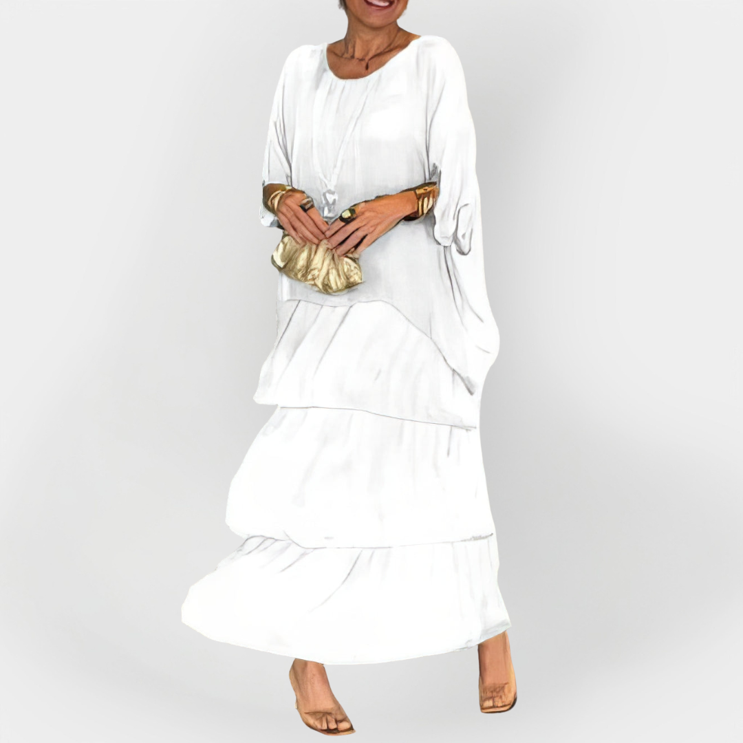 Pleated Dress with Two-Layer Effect