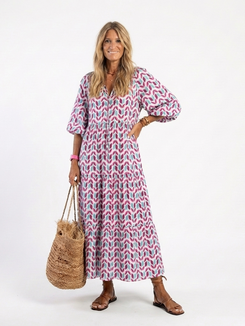 Mireya | Geometric Print Long Sleeve Midi Dress