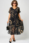 Light Dress with Linear Patterns and V-Neck