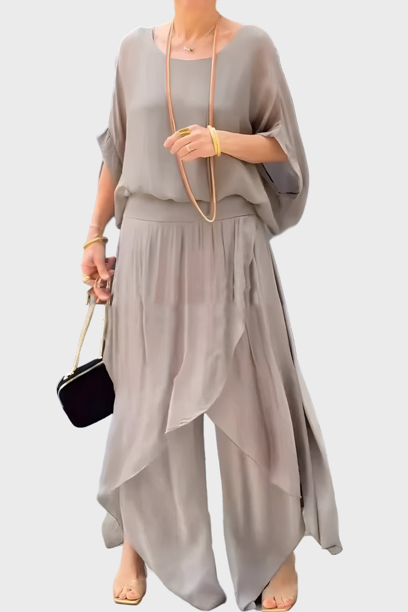 Wide Top and Ripped Pants – Two-Piece Chiffon Skirt