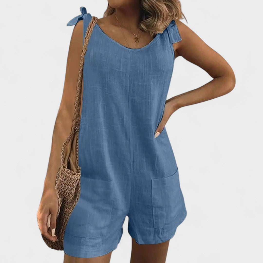 Deimena - Jumpsuit with shoulder pockets and ribbon
