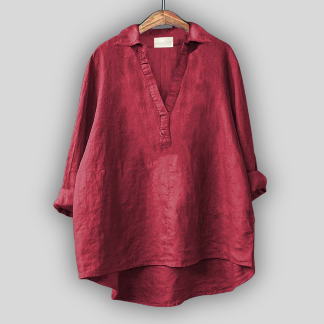 White linen blouse with a V-neck
