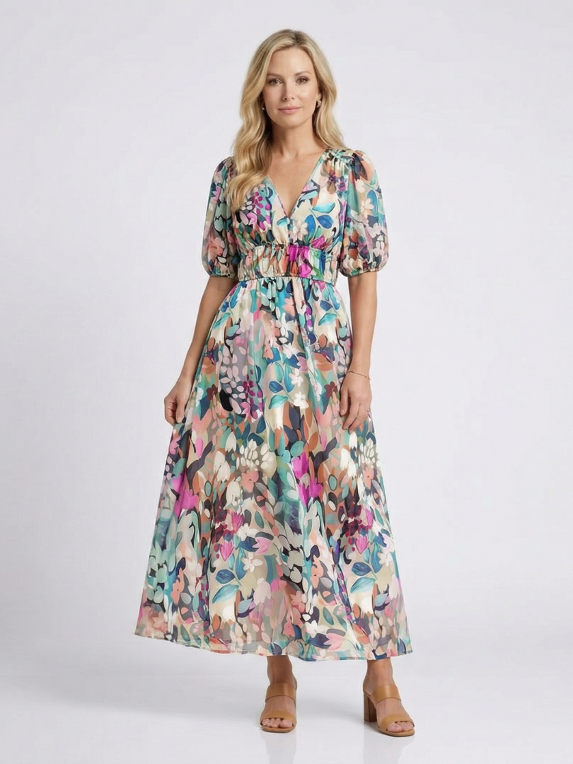 Eulalie | V-Neck Short Sleeve Midi Dress