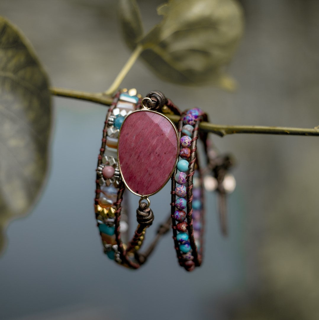 Wristband Balance - Rhodonite & Jasper - Leather - Self-Love