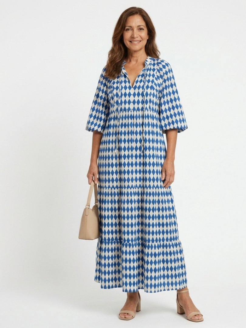 Elodie | Diamond Print Midi Dress