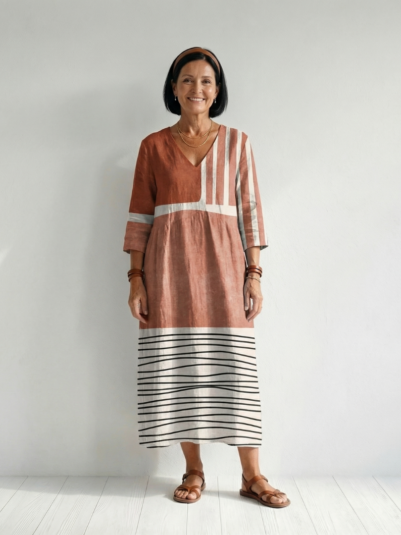 Remy | Rochie Midi cu Dungi Mixte