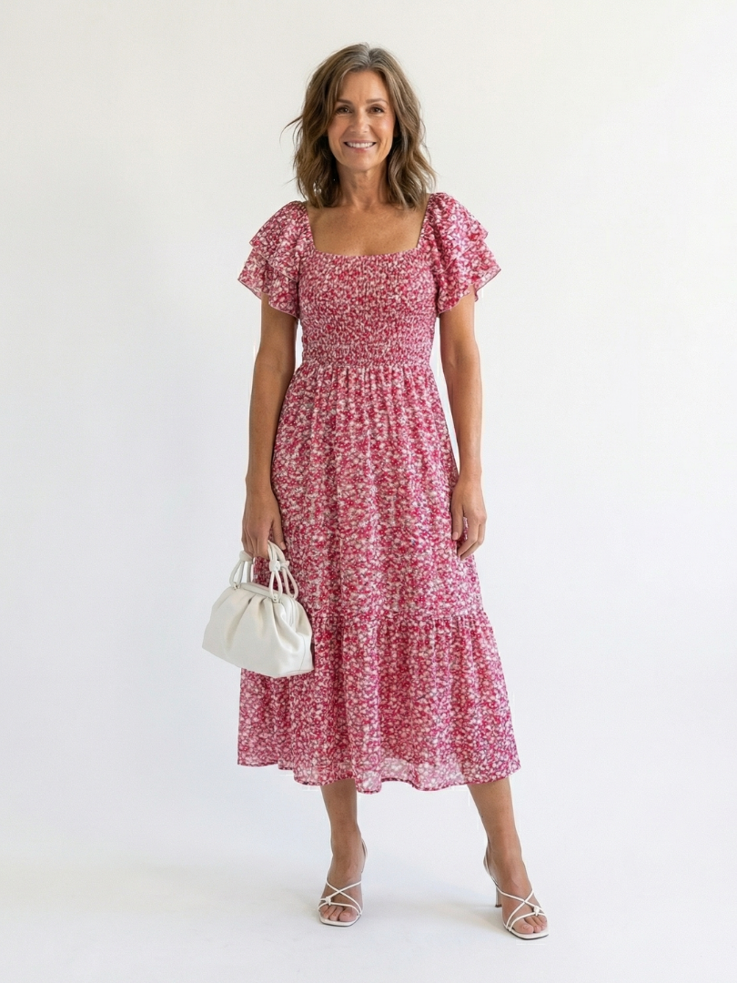 Odette | Floral Cold-Shoulder Midi Dress