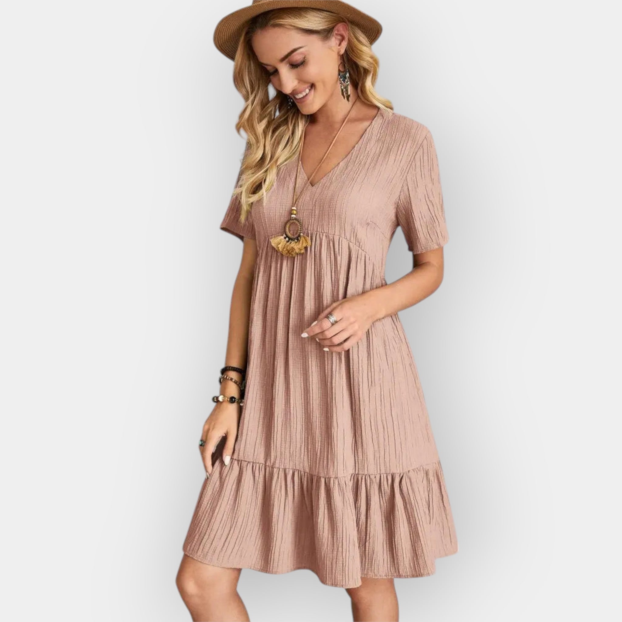 Midi Dress with V Neckline