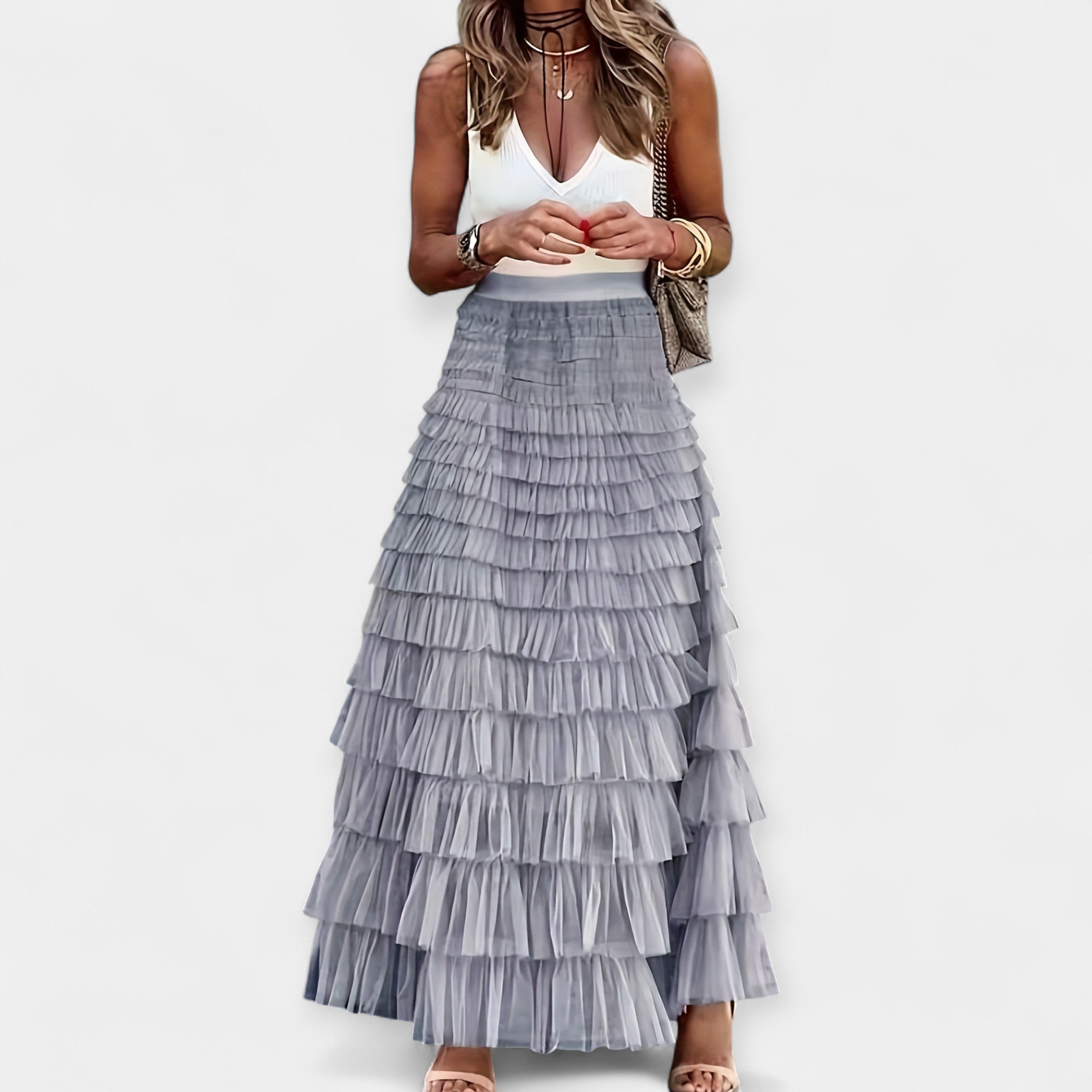 Boho Skirt with Mesh Satin Trim