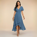 Aurora - Flutter Sleeve Wrap High-Low Midi Dress