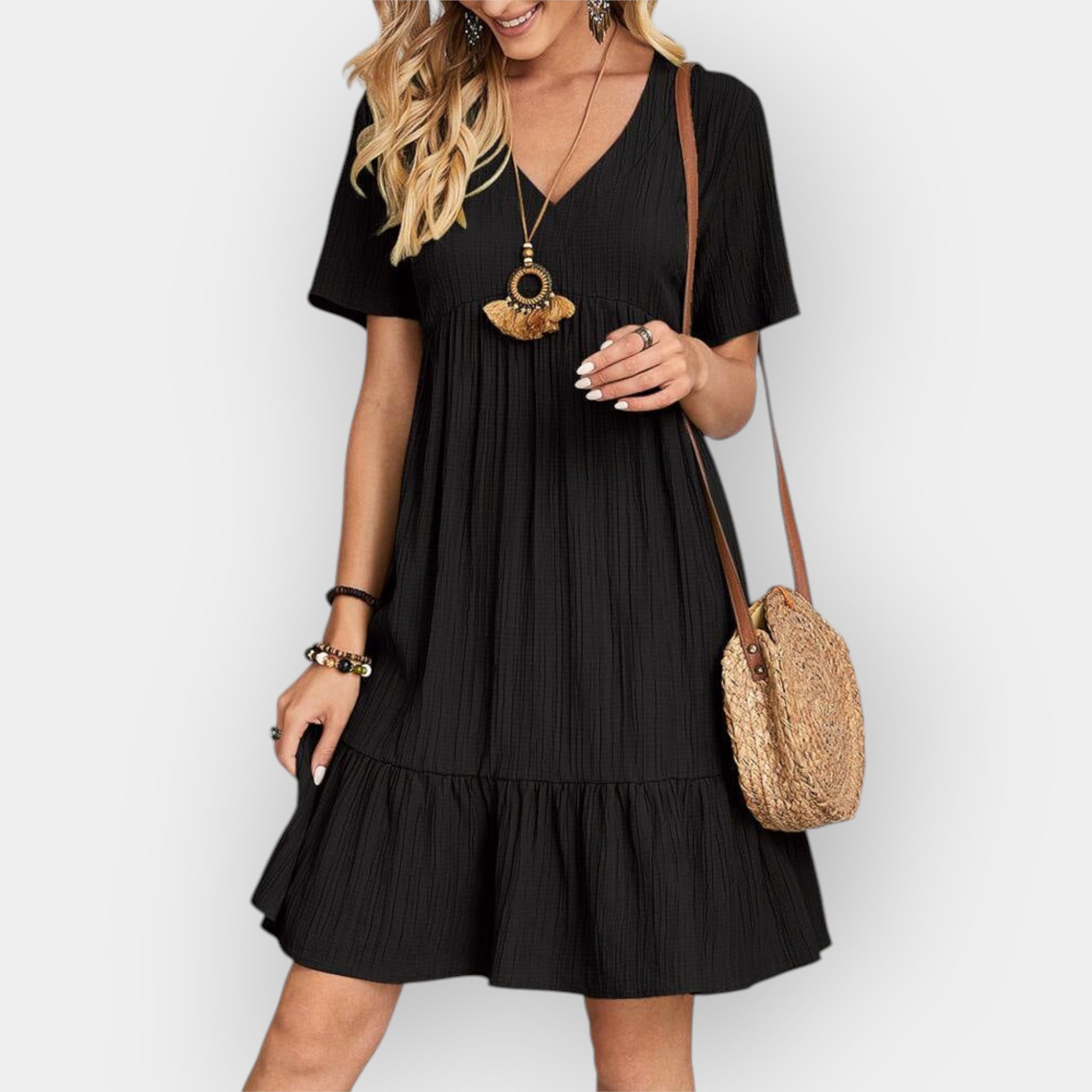 Midi Dress with V Neckline