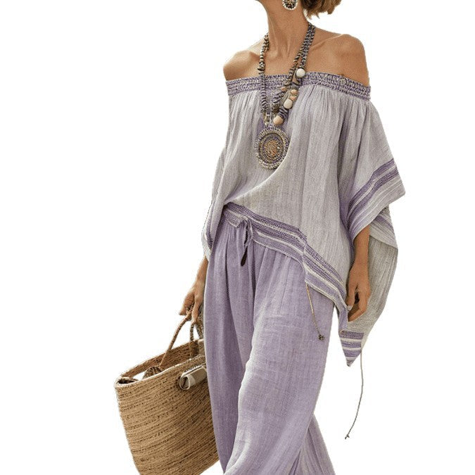 Resort-style Fashion Casual Top And Wide-leg Pants Set