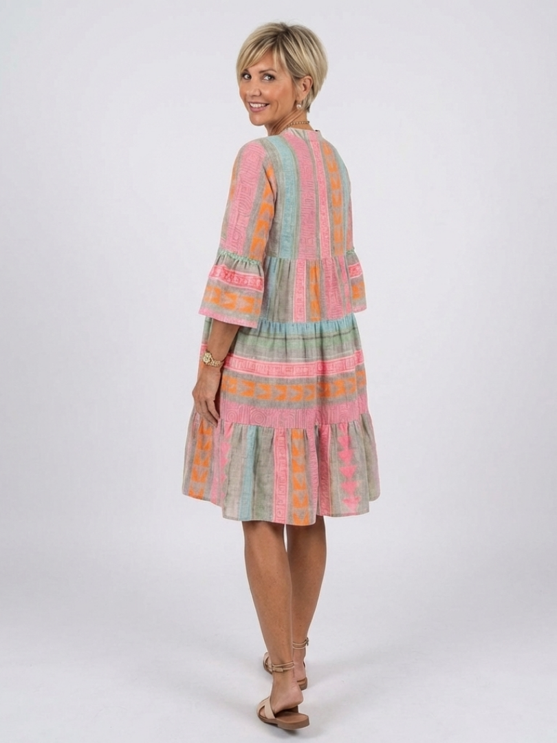 Maelle | Geometric Print V-Neck Knee-Length Dress