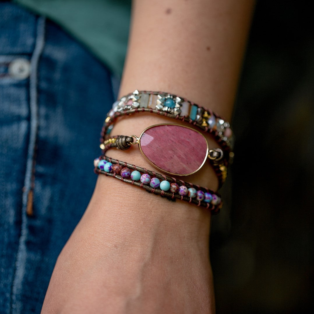 Wristband Balance - Rhodonite & Jasper - Leather - Self-Love