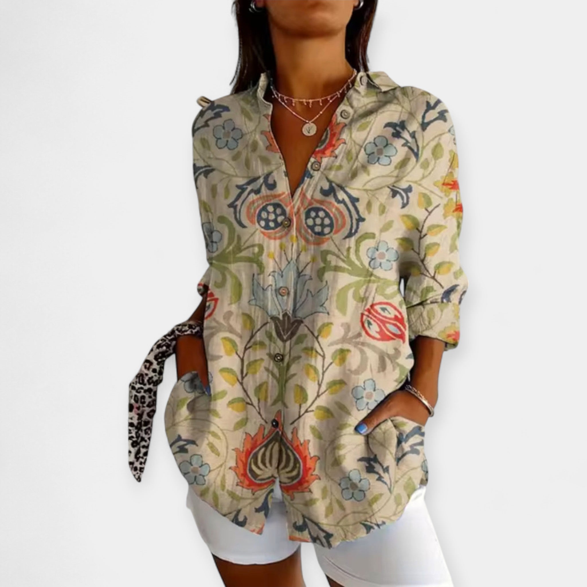Shirt with Buttons and Floral Pattern