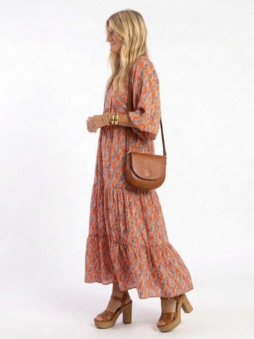 Amara | Geometric Print V-Neck Midi Dress