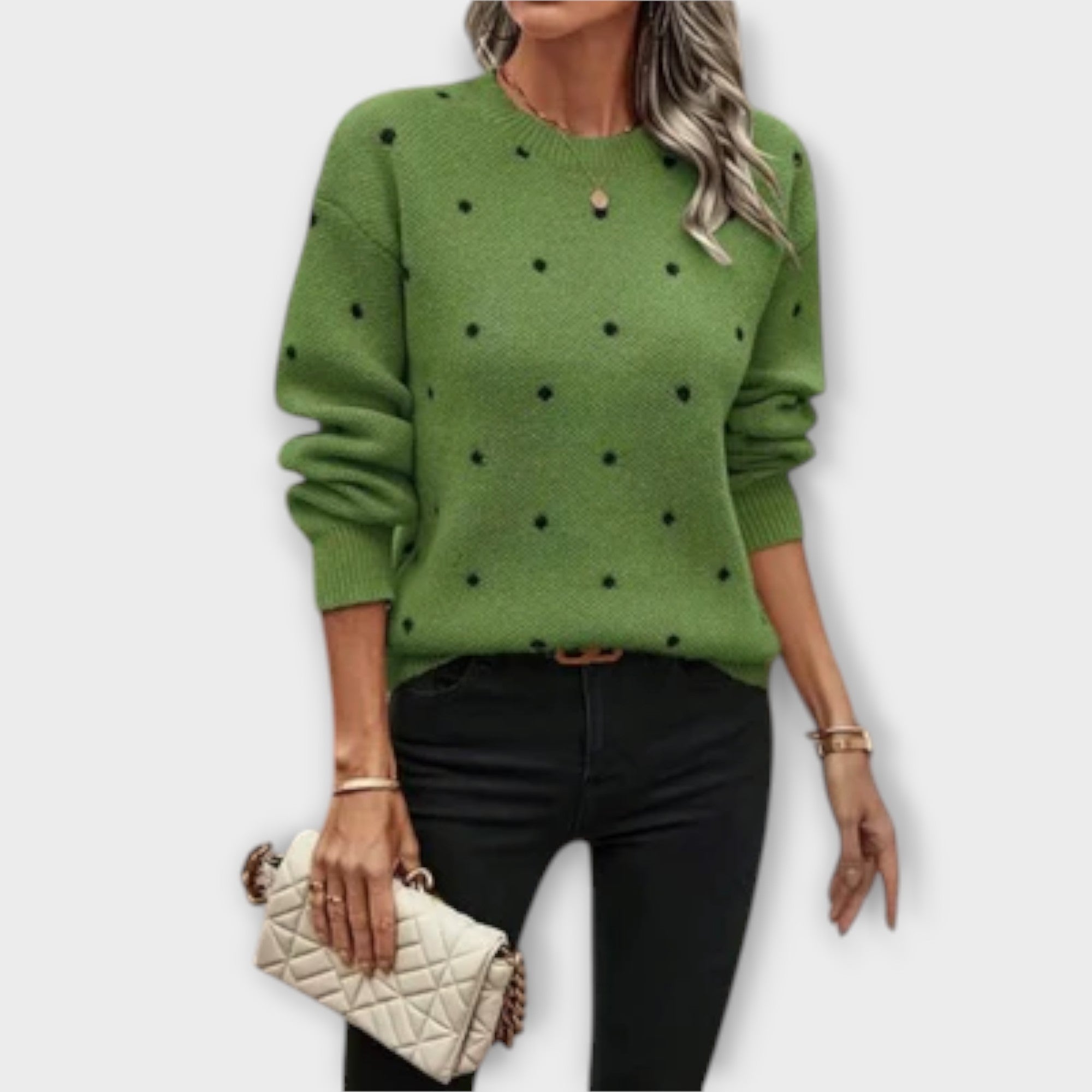 Ava – loose long-sleeve sweater with polka dots