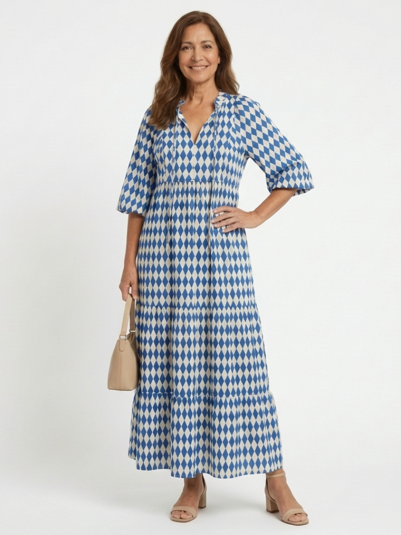 Elodie | Diamond Print Midi Dress