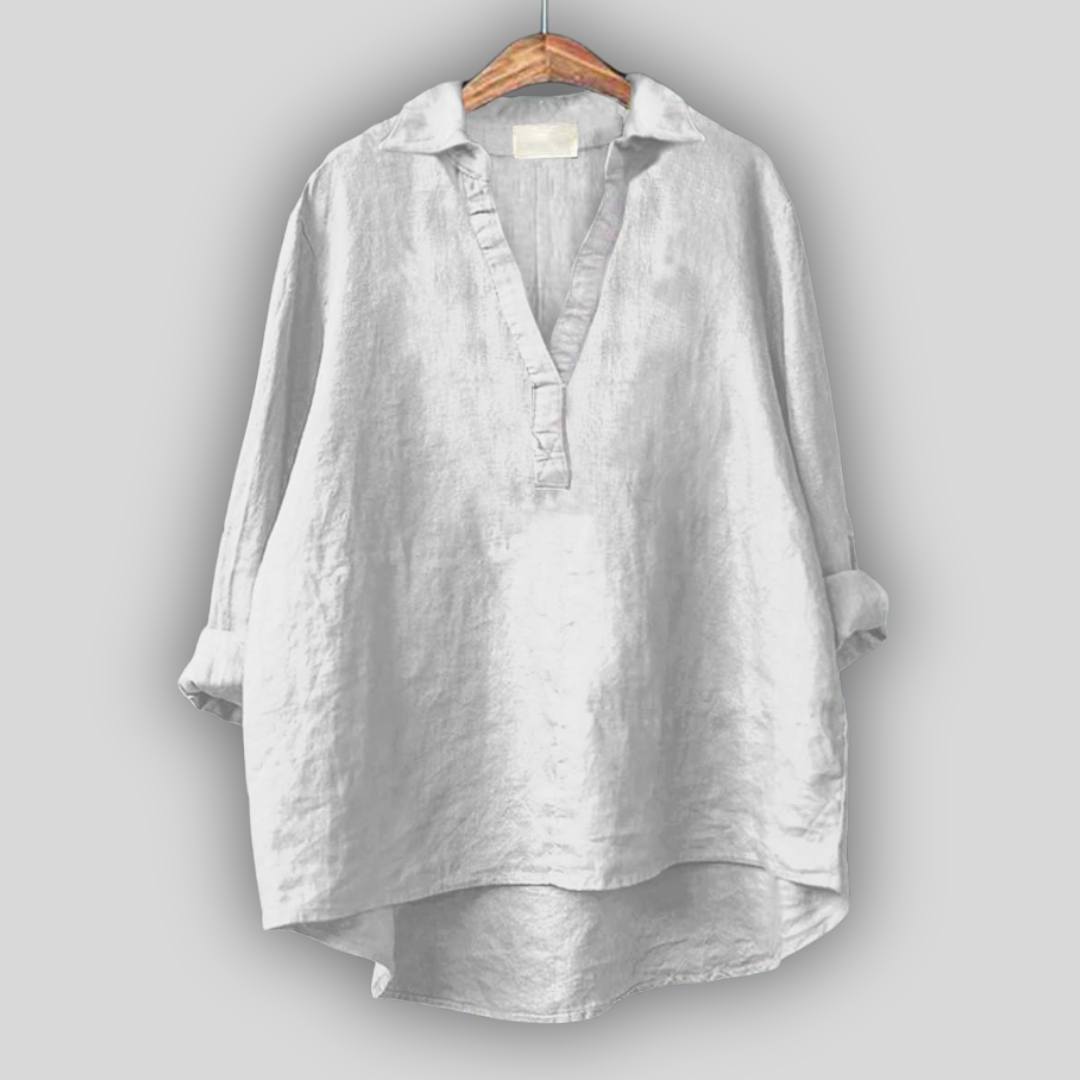 White linen blouse with a V-neck