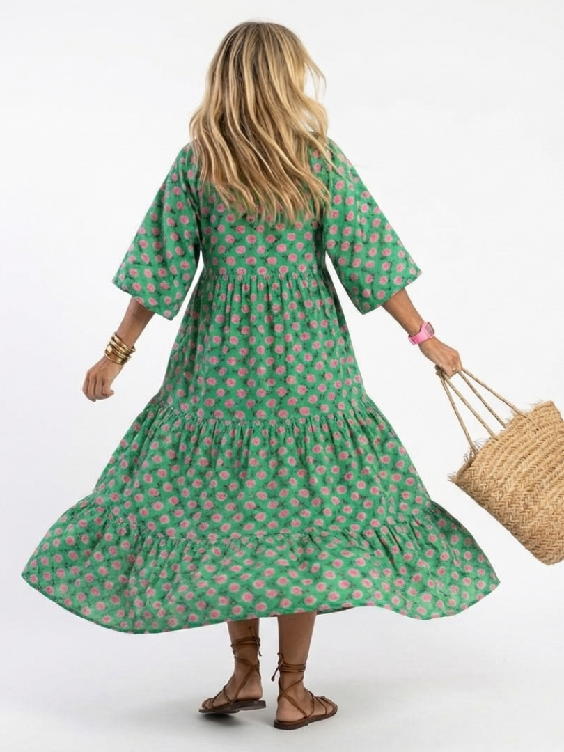 Fiora | Floral V-Neck Midi Dress
