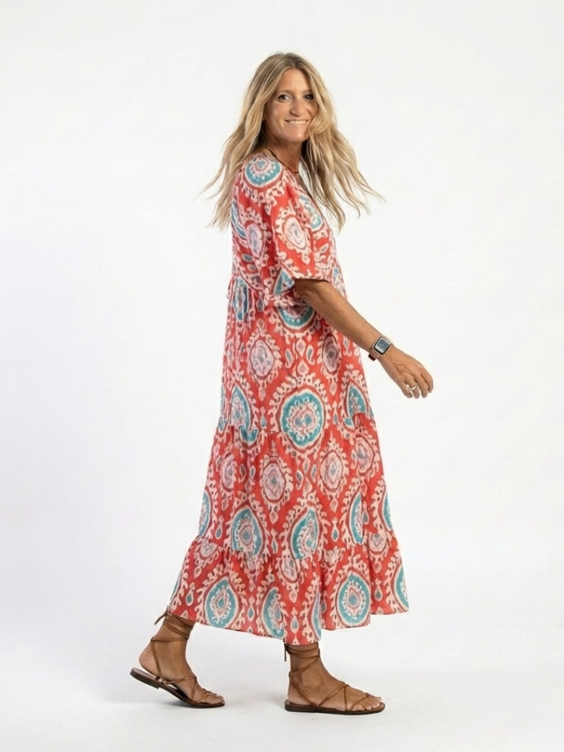 Zaria | Paisley Print V-Neck Midi Dress