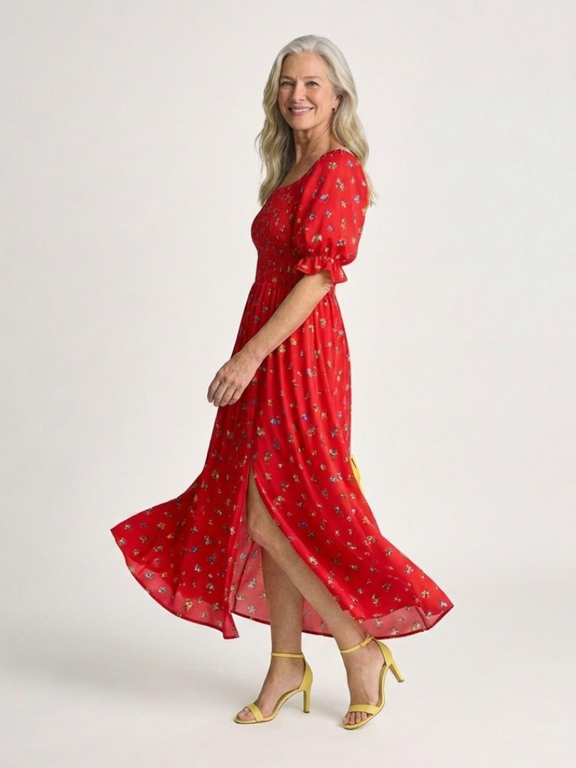 Delphine | Floral Square Neck Puff Sleeve Dress