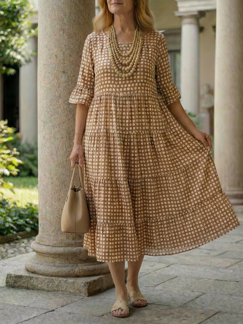 Arlo | Rochie Midi Cu Puncte, Stratificată, Mâneci Scurte