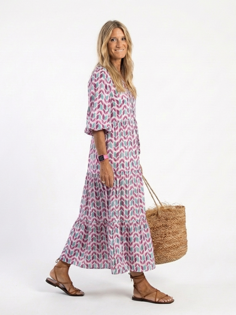 Mireya | Geometric Print Long Sleeve Midi Dress