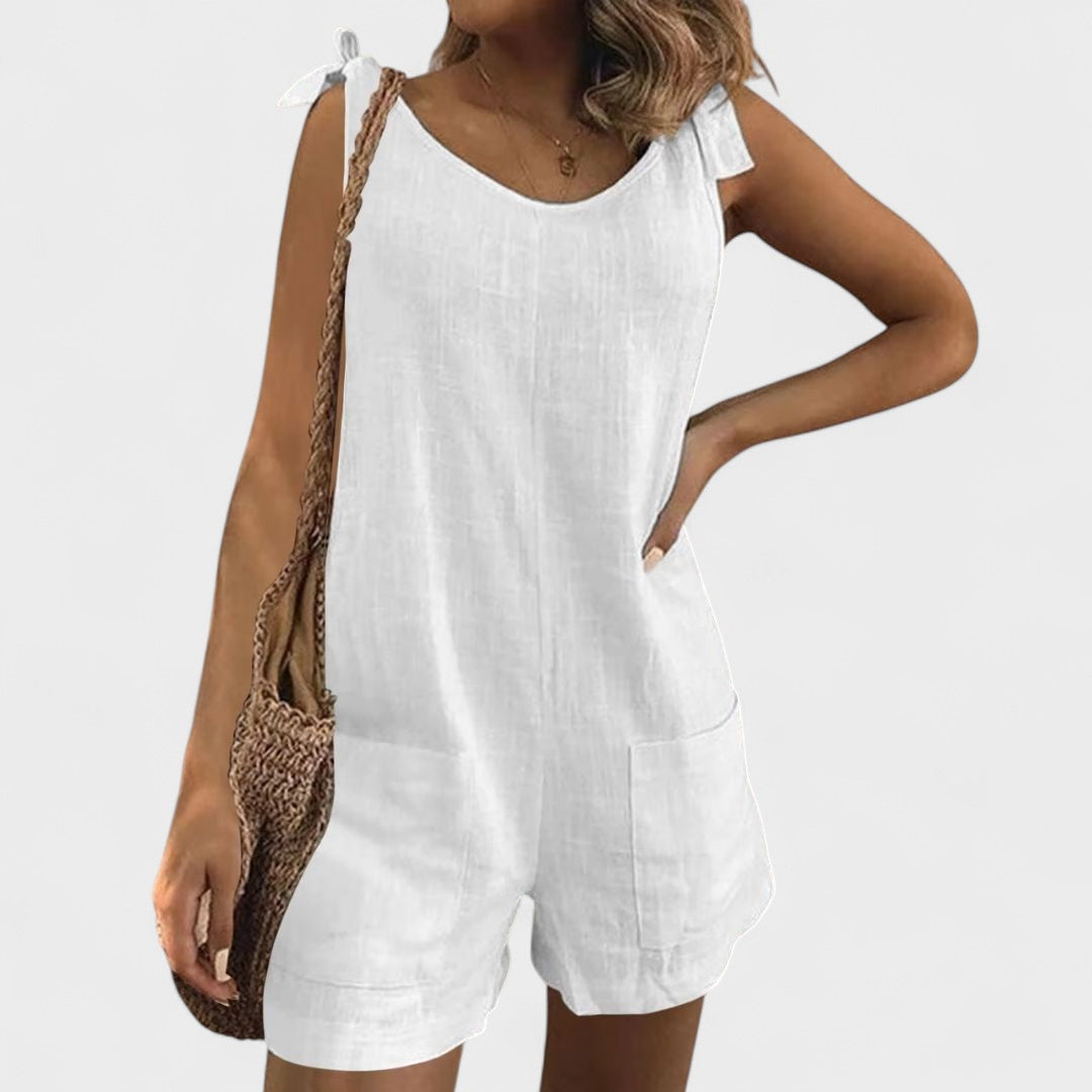 Deimena - Jumpsuit with shoulder pockets and ribbon