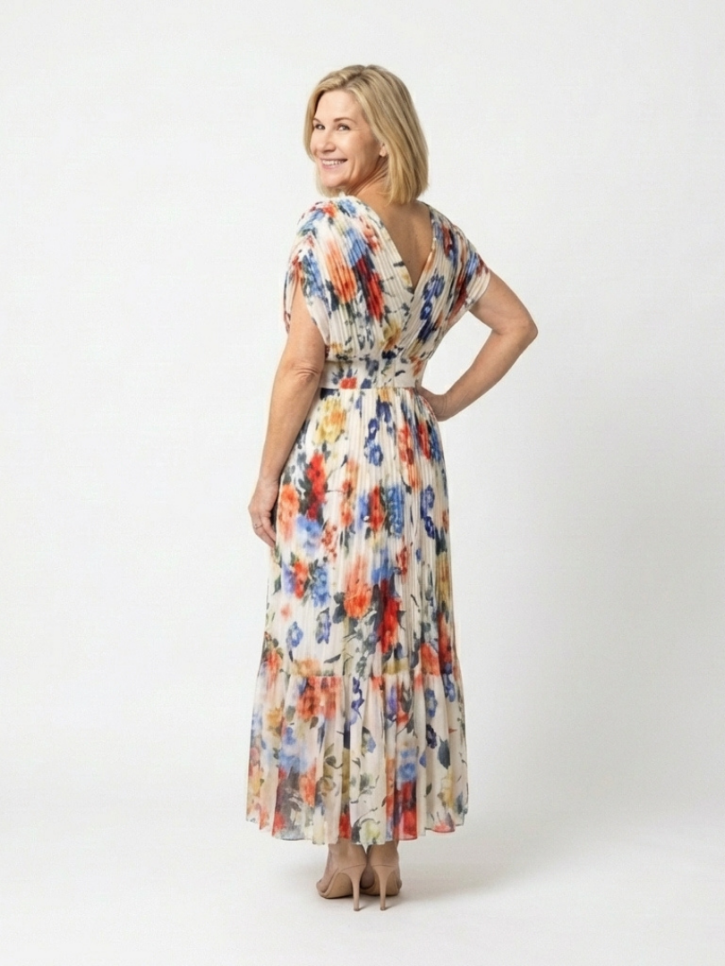 Savannah | Floral Pleated Short Sleeve Midi Dress