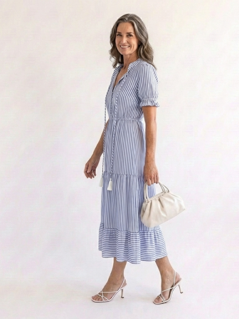 Dakota | Striped Short Sleeve Midi Dress