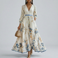 Flora - Floral Print Long Sleeve V-Neck Maxi Dress