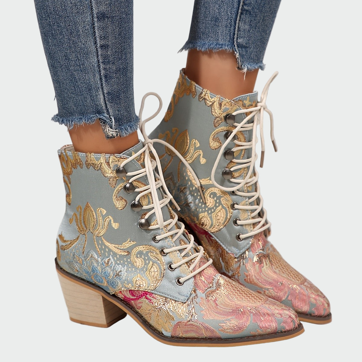 Sandra | Elegant Radiant Leather Ankle Boots with Flowers